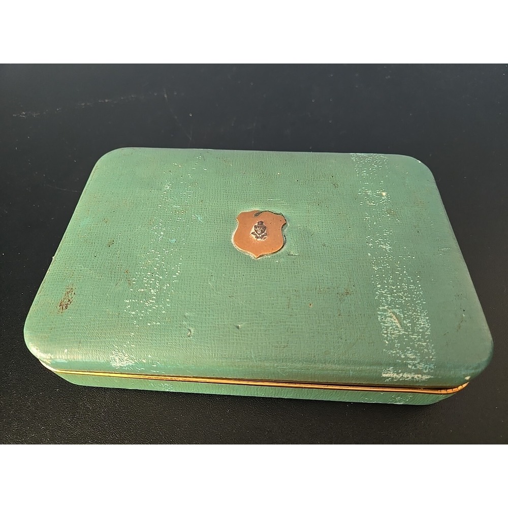 Balfour Antique Jewelry Case Aqua Turquoise W Gold‎ Trim Velvet Lined
